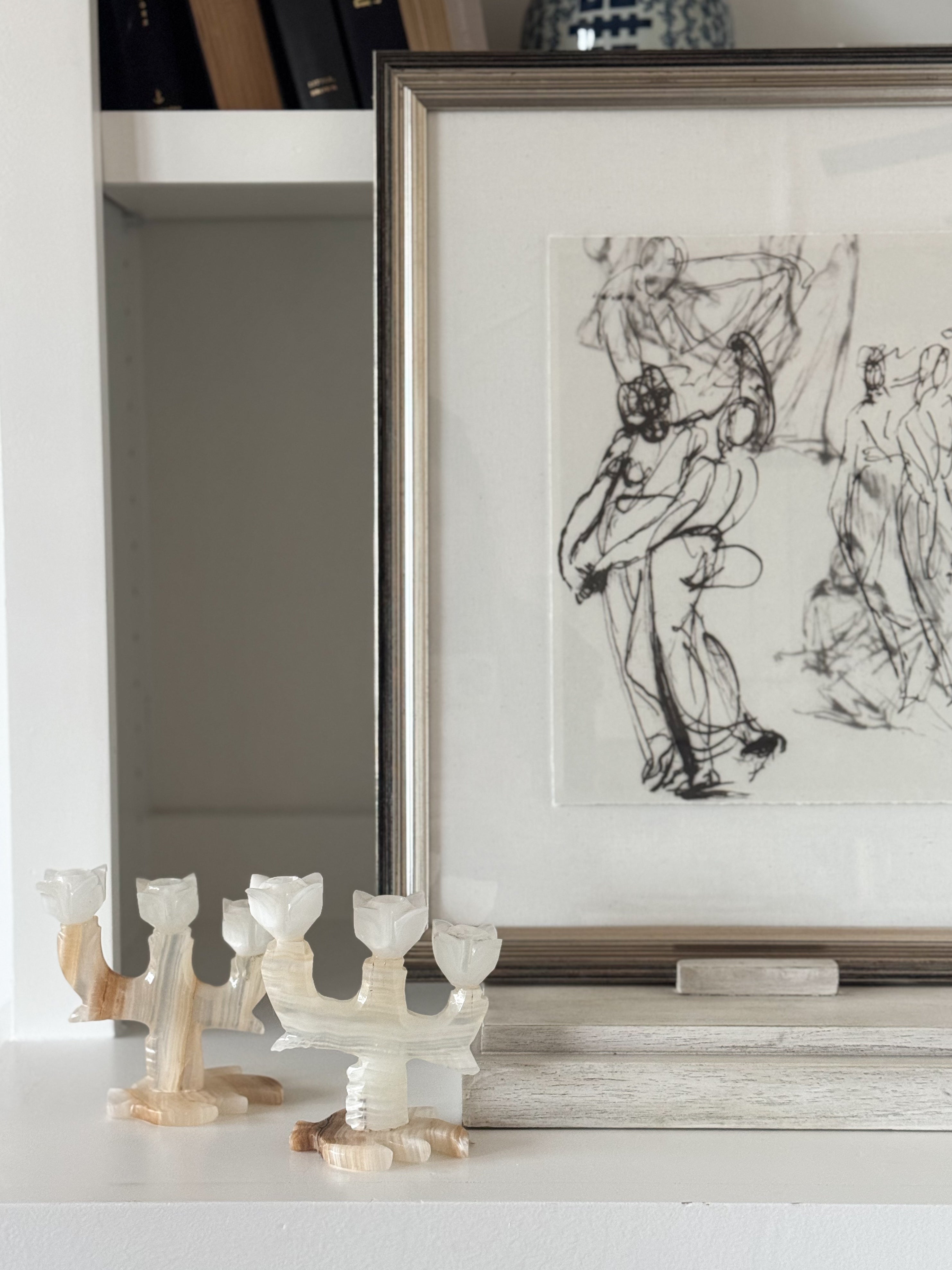 Pair Of Onyx Floral Candlesticks