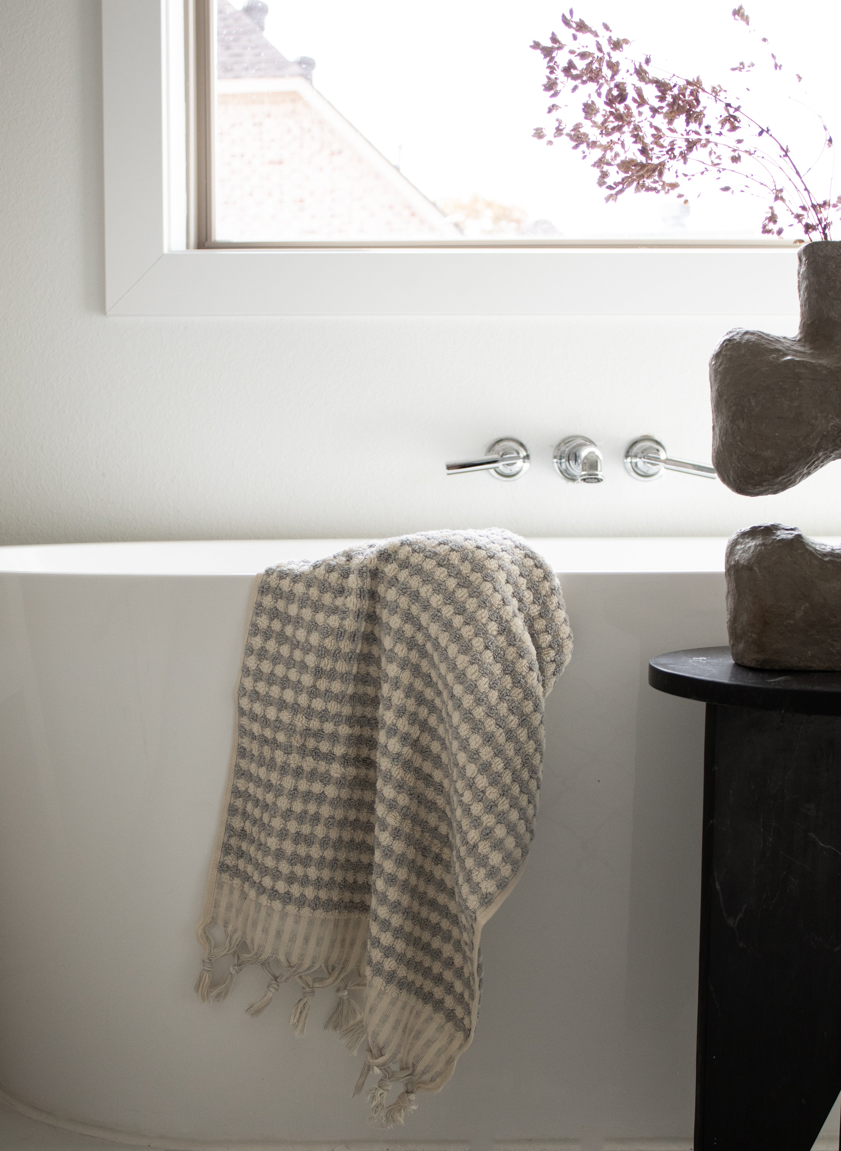 Modern Gray and White Turkish Cotton Hand Towel