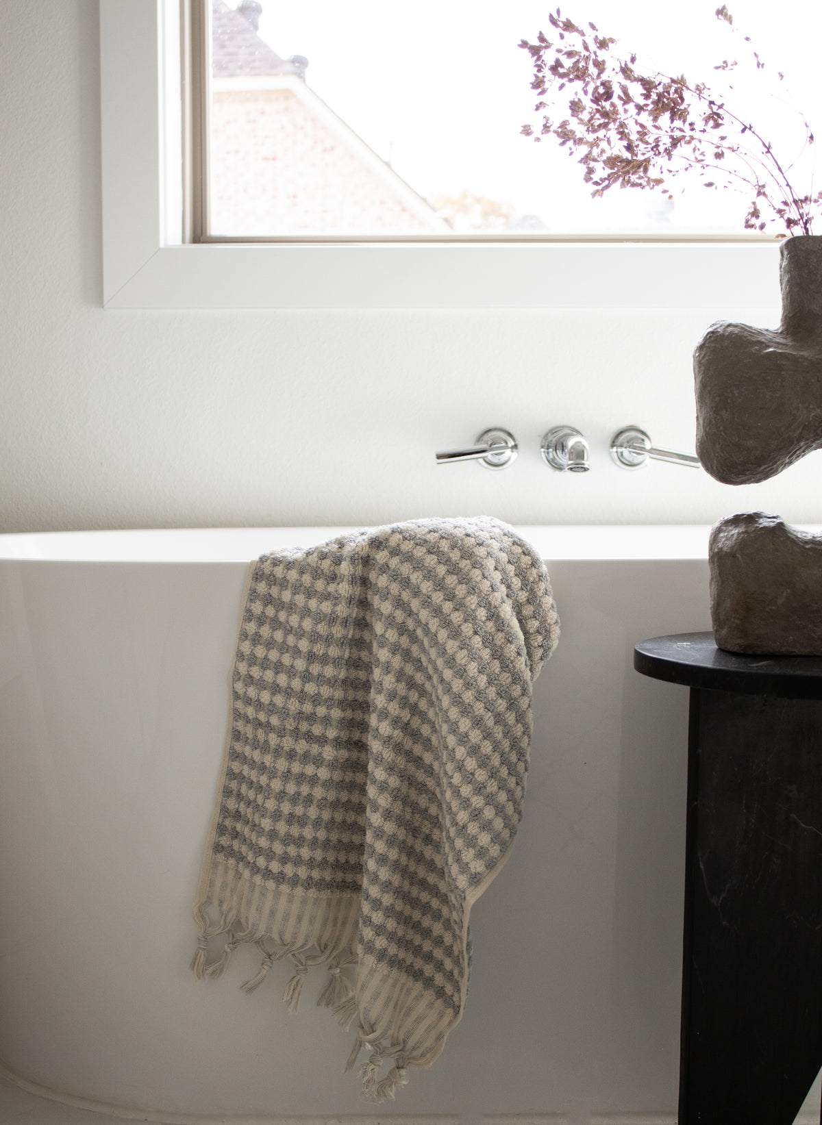 Modern Gray and White Turkish Cotton Hand Towel