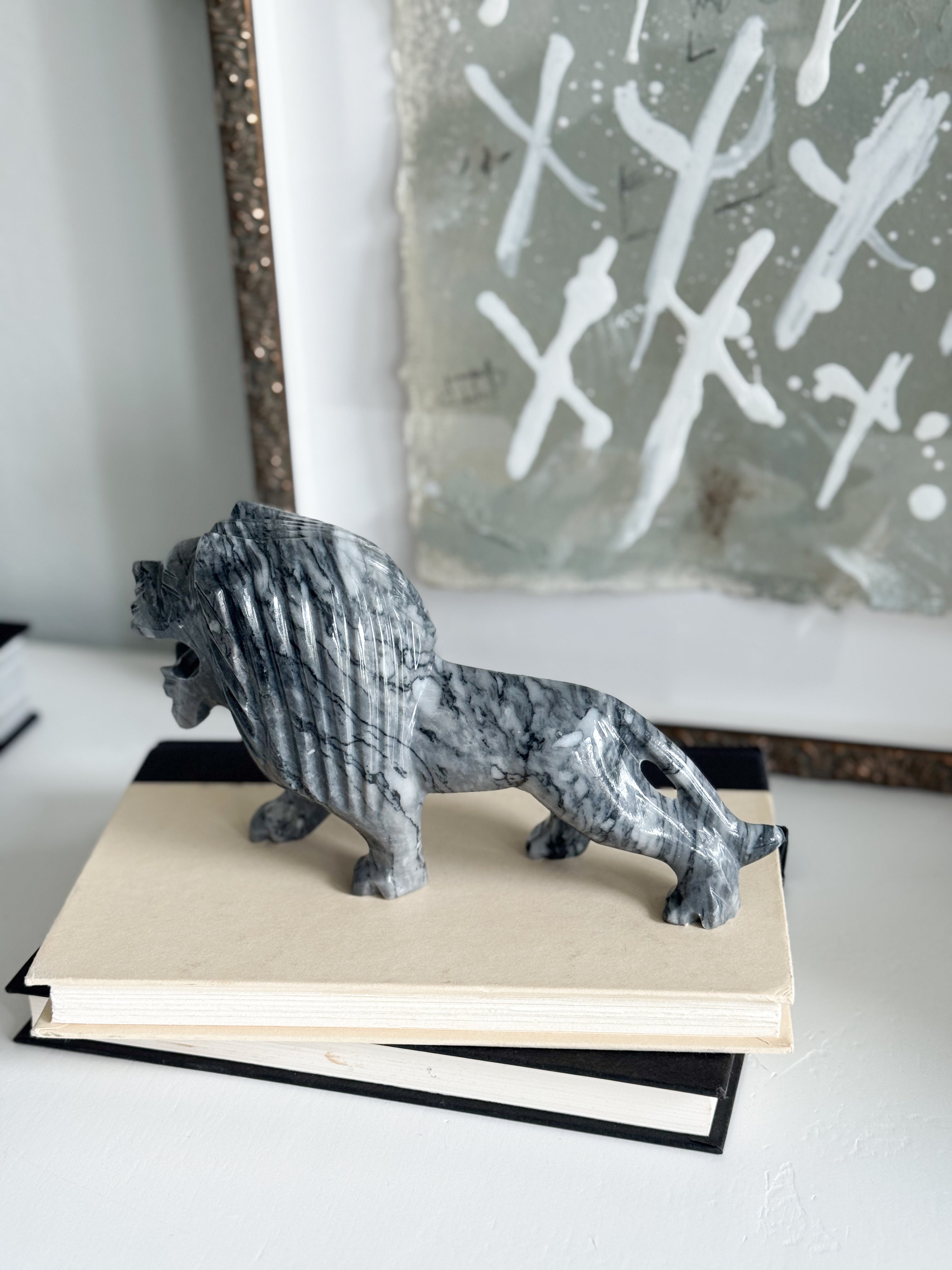 Vintage Hand Carved Marble Lion