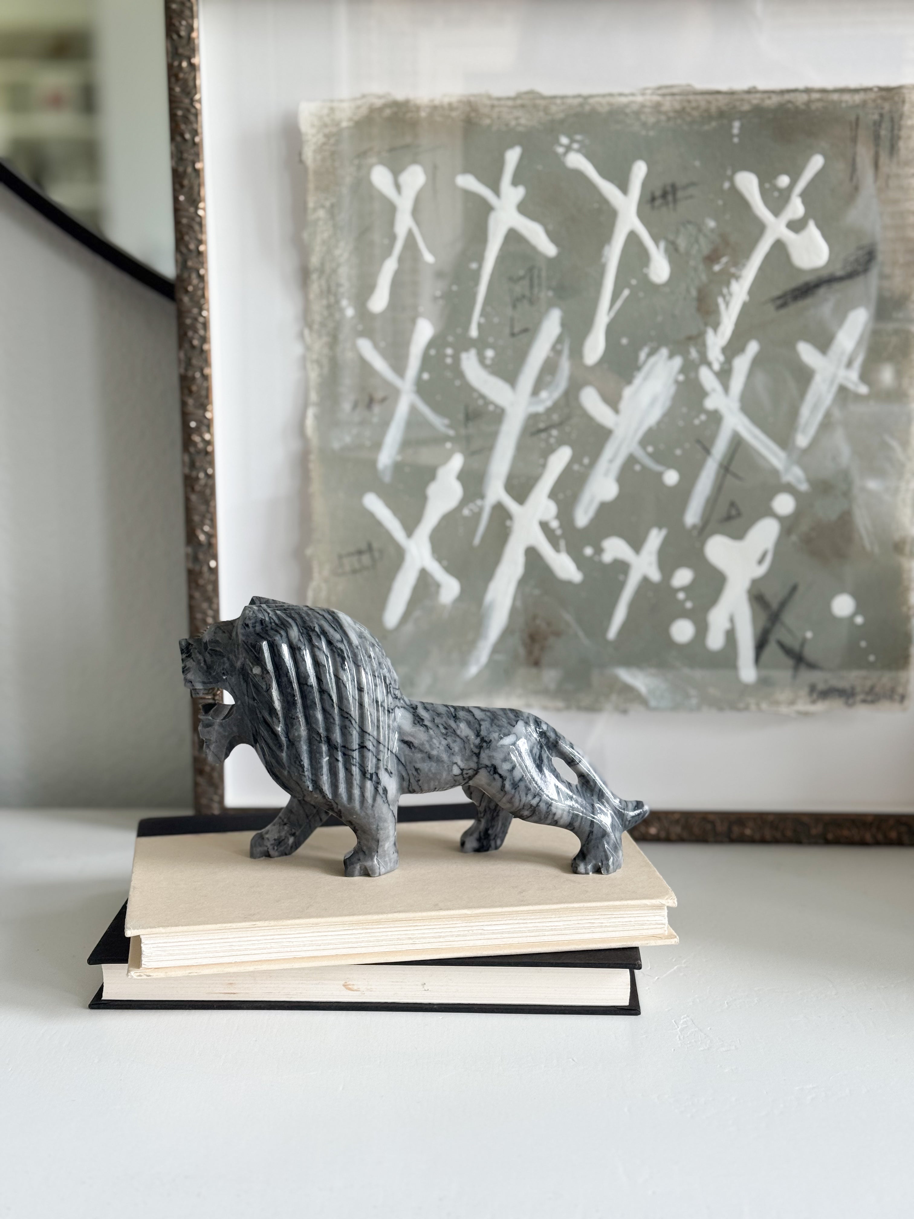 Vintage Hand Carved Marble Lion