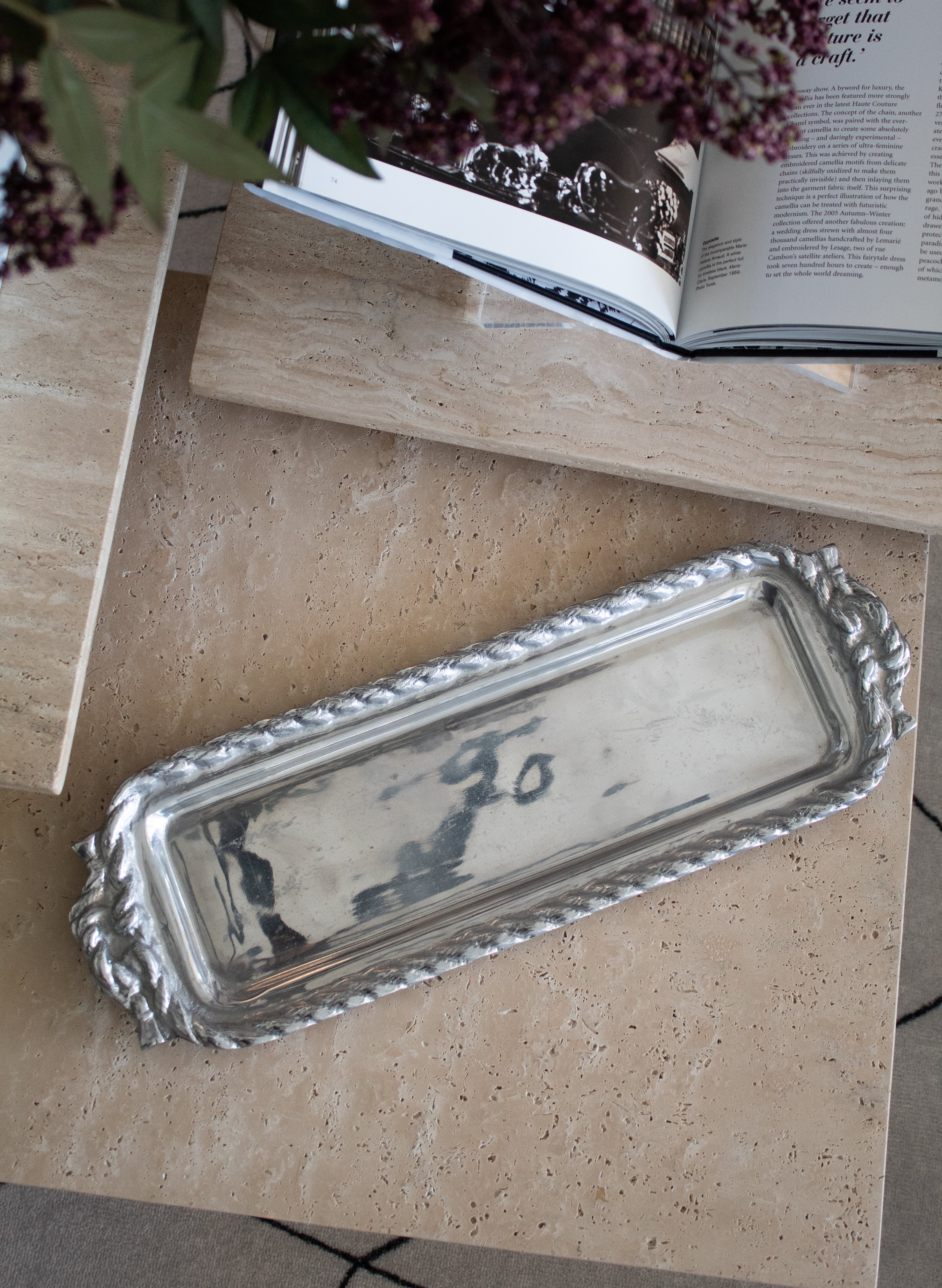 Vintage Silver Carved Rope Tray
