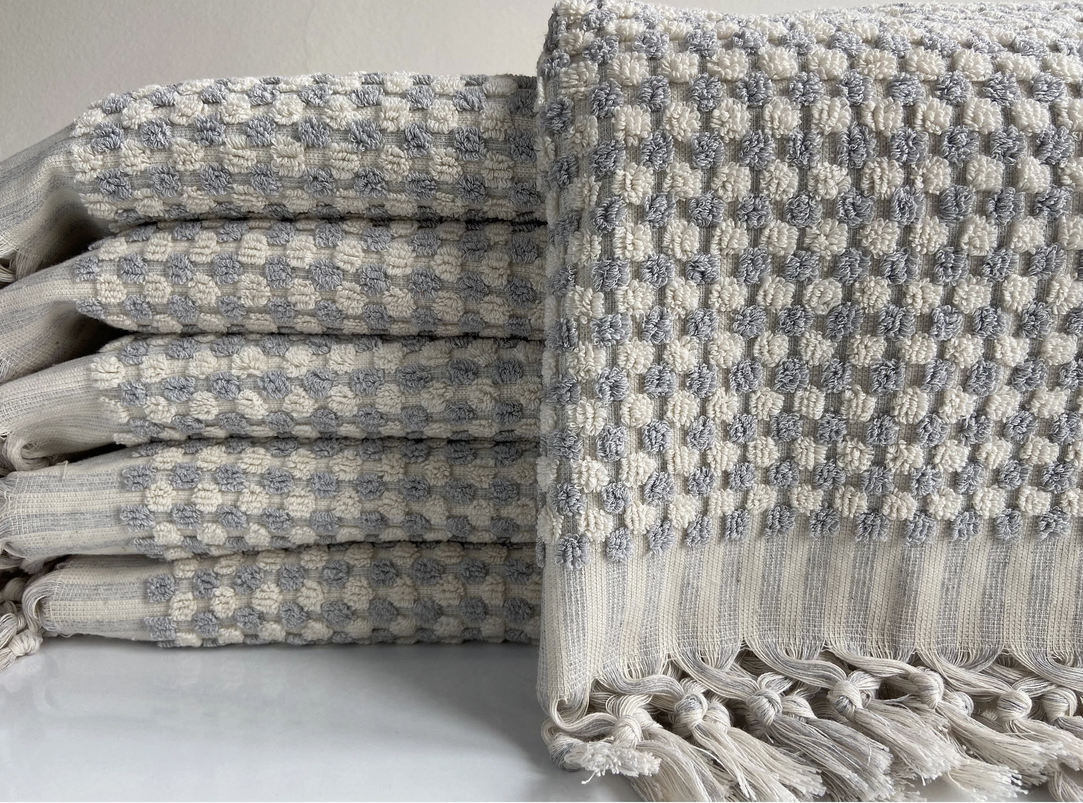 Modern Gray and White Turkish Cotton Hand Towel