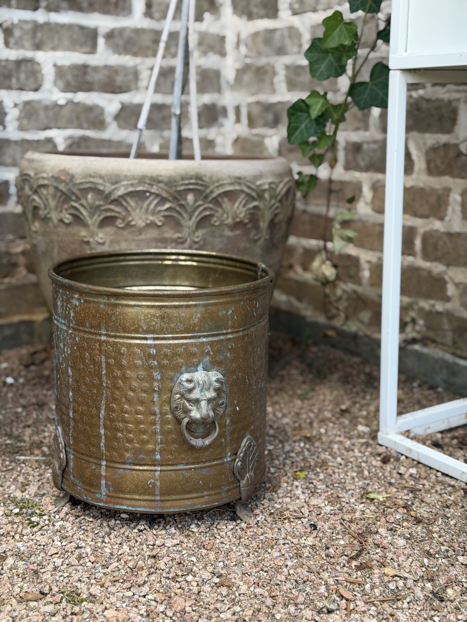 Antique Brass Planter with Lion Motifs